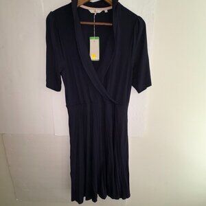 NEW NWT Boden Fixed Wrap Jersey Dress Collar Navy Knit size 10Long